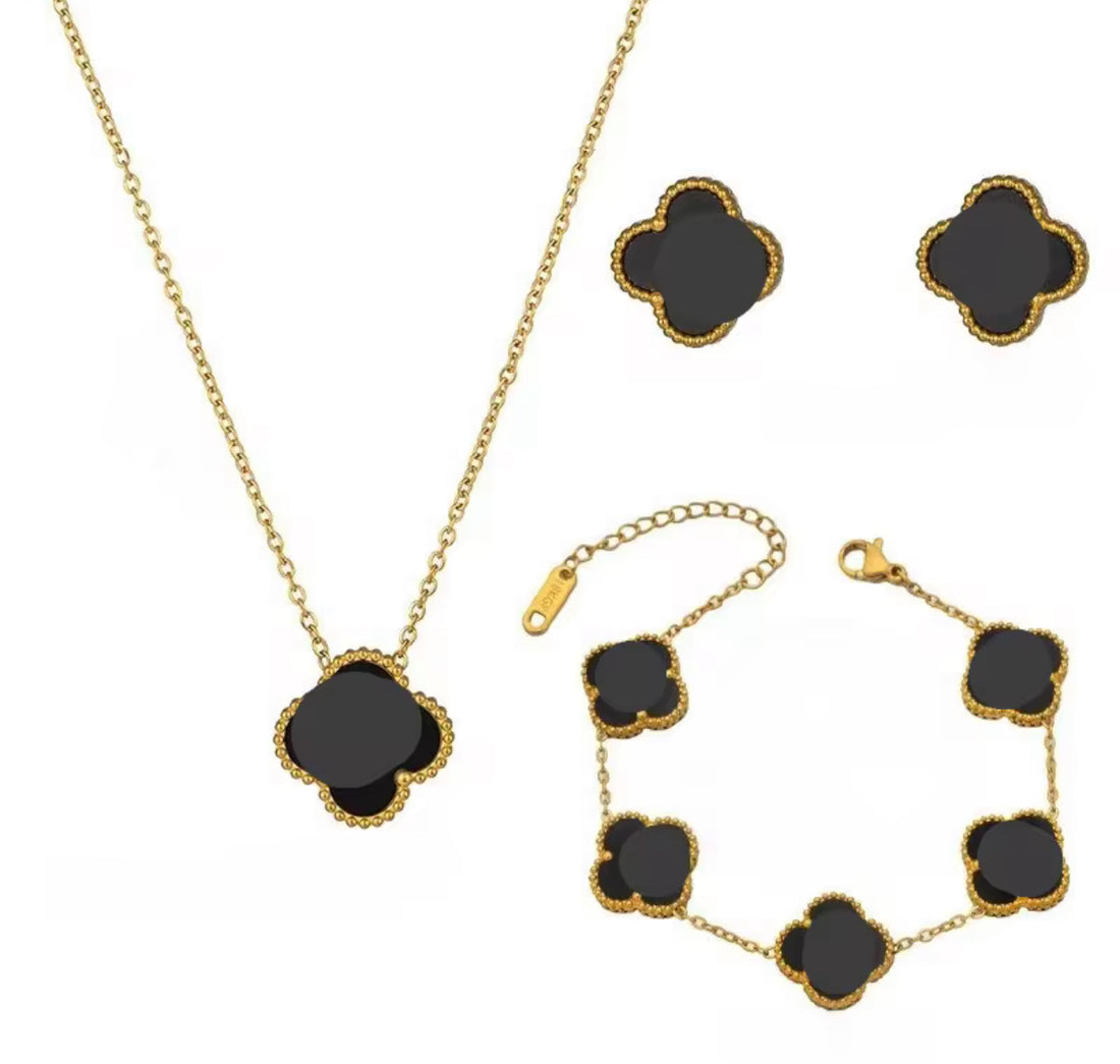 Luxury Clover Necklace & Bracelet Set (Stainless Steel)