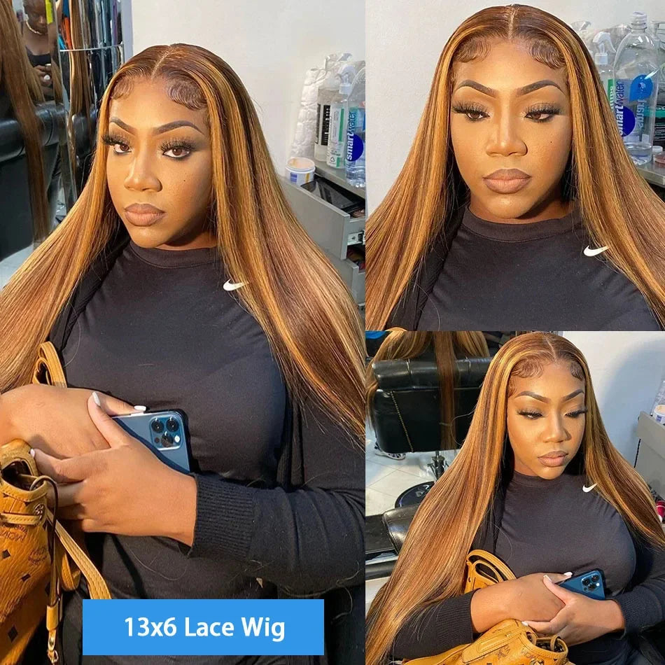 Highlight Wig 100% Human Hair Straight 13x6 HD Lace Frontal Wigs Brazilian Ombre 13x4 HD Lace Front Human Hair Wigs For Women