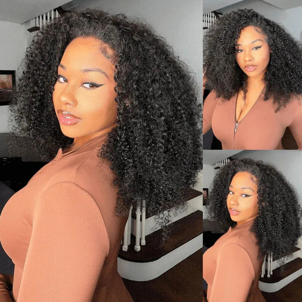 Vietnamese Half Wigs Glueless Human hair Kinky Curly 3 IN 1 Half Wig With Drawstring Human Hair Wig Seamless Clip Ins Flip Over