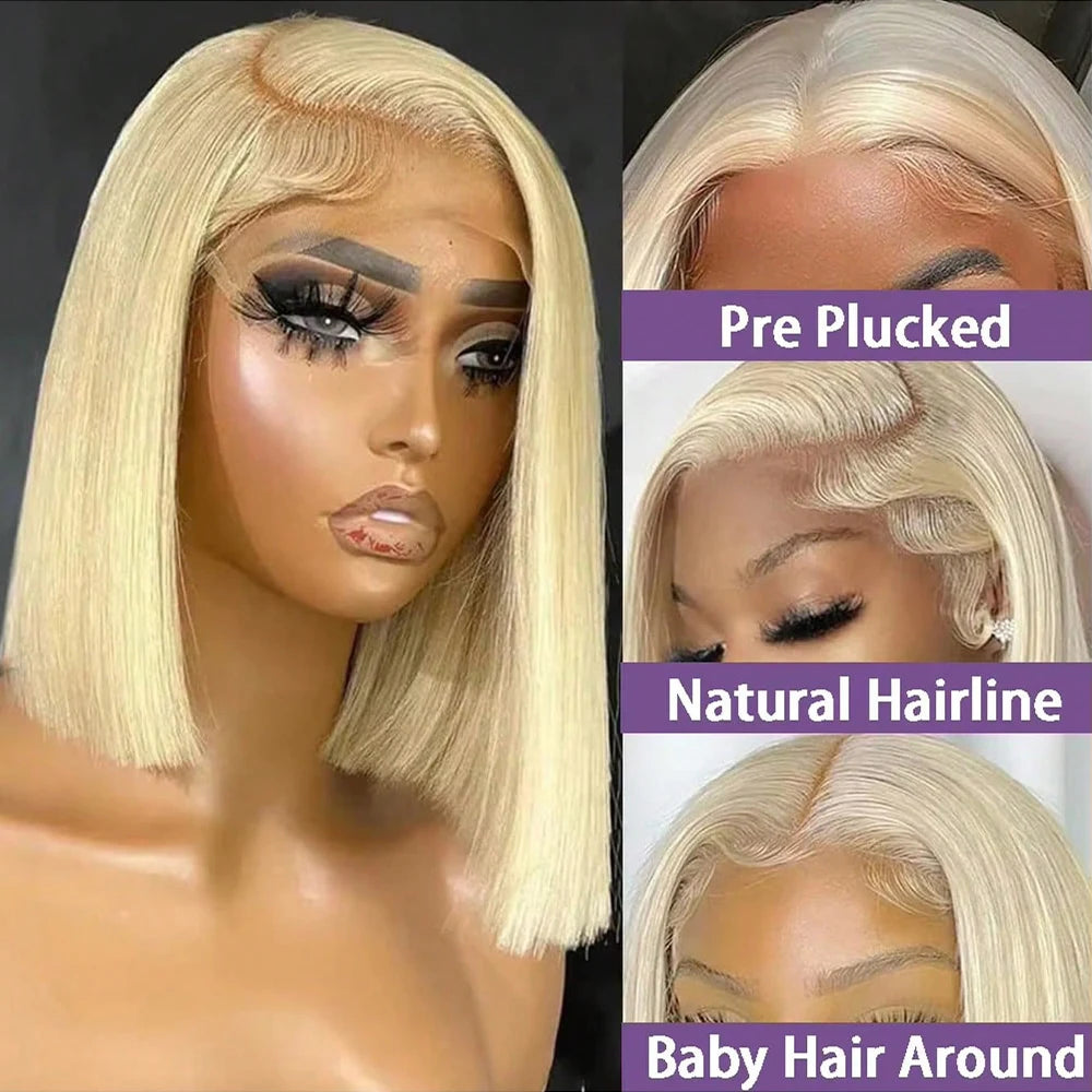 613 Blonde Bone Straight Short Bob 13x6 Transparent Lace Frontal Brazilian Human Hair Wigs 200 Density Straight Lace Front Wig