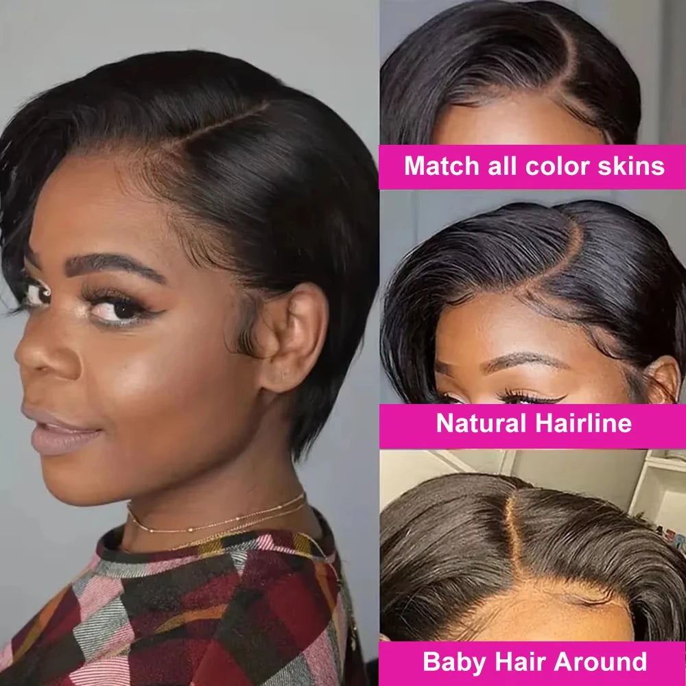 Straight Pixie Cut Wig Human Hair Wigs 13x4 Transparent Lace Short Bob Wig HD Part Lace Wig Brazilian 100% Human Hair For Women